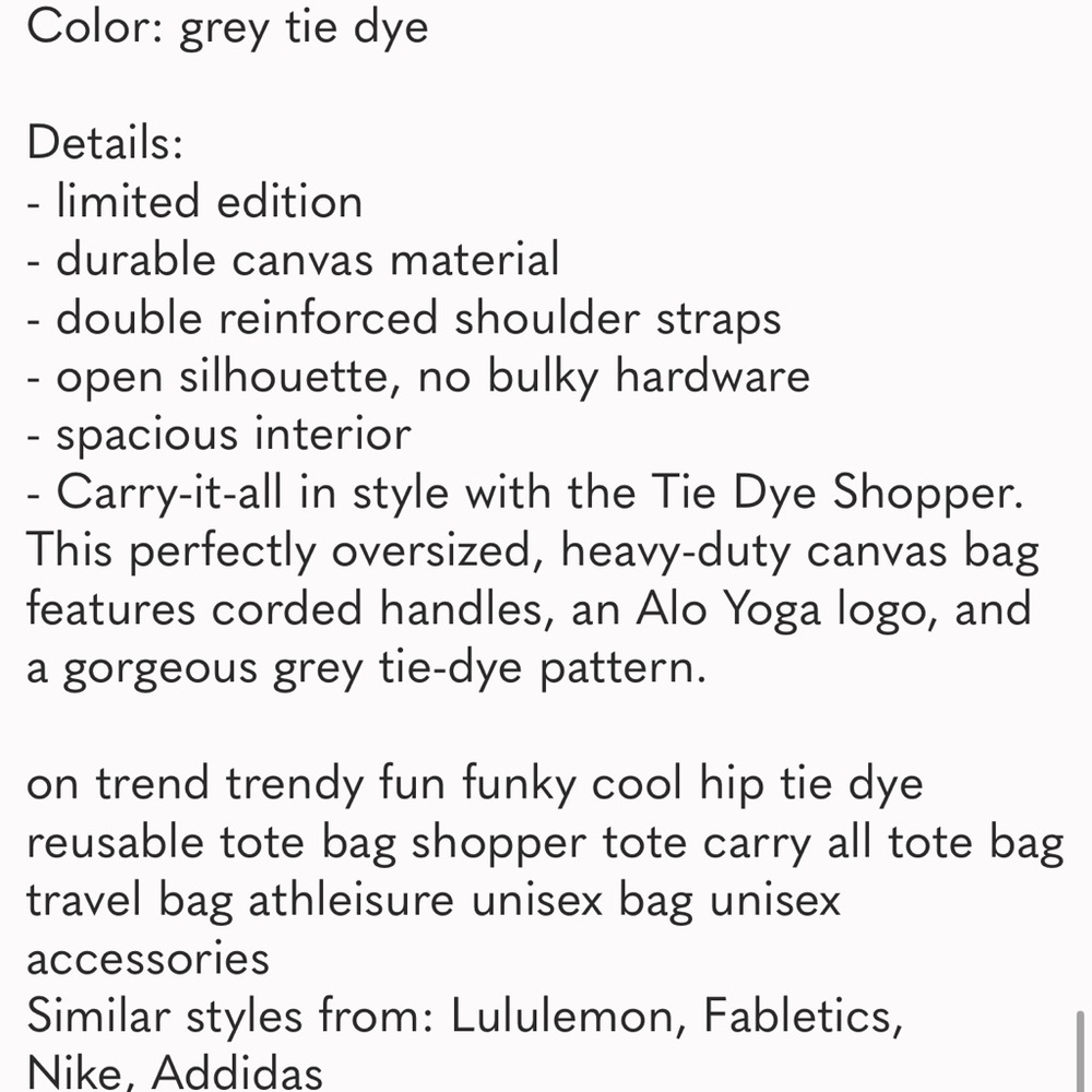 ALO Yoga Tie Dye Tote Bag XL BNWT - Picture 4 of 4